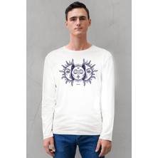 ROCKANDROLL Ay Güneş Bisiklet Yaka Siyah Uzun Kollu Penye Erkek T-Shirt