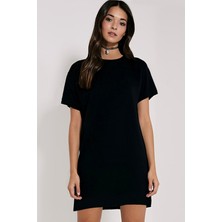 ROCKANDROLL Düz Baskısız Siyah Kısa Kollu Kollu Penye T-Shirt Kadın Elbise