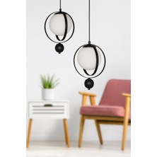 Begüsa Jüpiter 2.li Avize Siyah Beyaz Cam