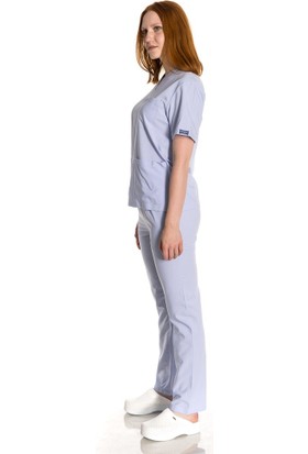 TıpMod Kadın Havacı Mavi Terikoton Doktor Hemşire Forması