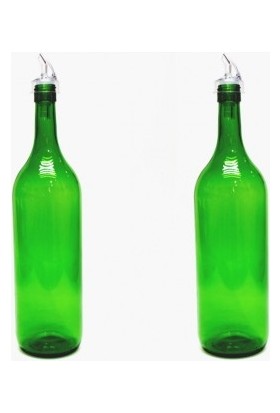 Şişecam 2 Adet 1.5 Litre Zümrüt Yeşil Yağ Şişesi Şeffaf Plastik Akıtıcılı Büyük Boy Cam Şişe