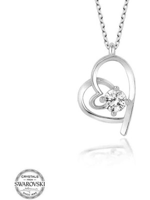 Gumush Swarovski Taşlı Gümüş Kalp Kadın Kolye