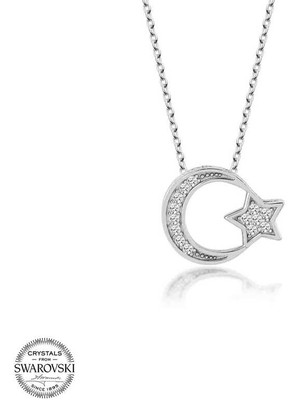 Gumush Swarovski Taşlı Gümüş Ayyıldız Kadın Kolye