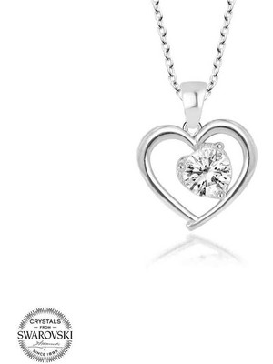 Gumush Swarovski Taşlı Gümüş Kalp Kadın Kolye
