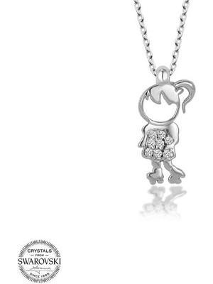 Gumush Swarovski Taşlı Gümüş Çocuk Kadın Kolye
