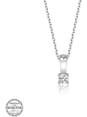 Gumush Swarovski Taşlı Gümüş Tektaş Kadın Kolye