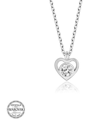 Gumush Swarovski Taşlı Gümüş Kalp Kadın Kolye