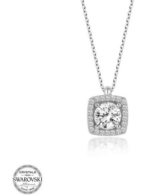 Gumush Swarovski Taşlı Gümüş Tektaş Kadın Kolye