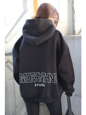 Madmext Mad Girls Siyah Baskılı Oversize Sweatshirt MG1287