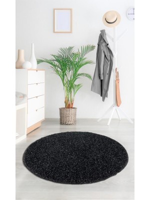 Eurobano Siyah Synergy Işıltılı Kaymaz Tabanlı Daire Modeli Yıkanabilir Halı