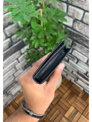 Guard Telefon Girişli Siyah Lazer Baskı Deri Portföy Cüzdan