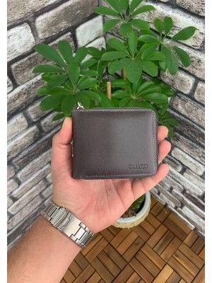 Guard Antik Gri Fermuarlı Yatay Mini Deri Cüzdan