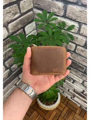 Guard Antik Taba Fermuarlı Yatay Mini Deri Cüzdan