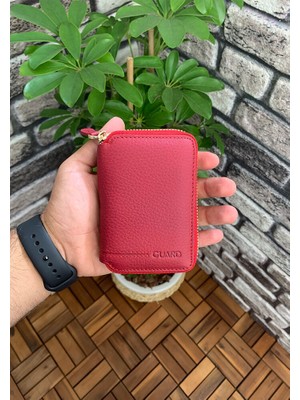 Guard Fermuarlı Kırmızı Deri Mini Cüzdan