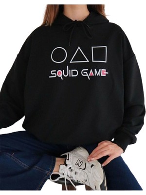 NO 601 Unisex Squidgame Yazı Baskılı Sweatshirt Siyah