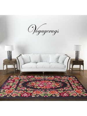 Voyage Rugs Almina Flowers Kilim Halı Desenli Siyah