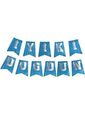 Dipak Mavi Renk Gümüş Yazılı Simli Püsküllü Iyiki Doğdun Yazılı Banner