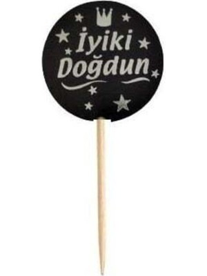 Dipak Siyah Gümüş Renk Yıldızlı Pasta Üstü Kürdan 20 Adet