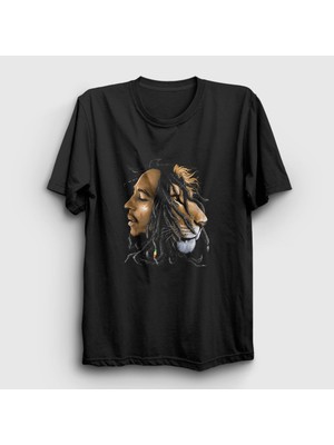 Presmono Unisex Siyah Lion V2 Bob Marley T-Shirt