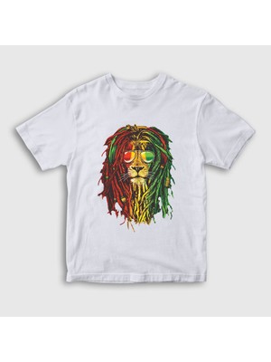 Presmono Unisex Çocuk Beyaz Lion Bob Marley T-Shirt
