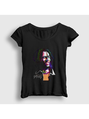 Presmono Kadın Siyah Look Bob Marley T-Shirt