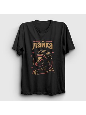 Presmono Unisex Siyah Layka CCCP Sovyetler Birliği T-Shirt