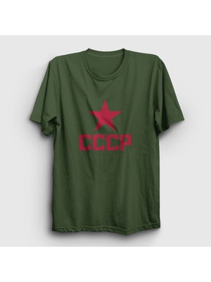 Presmono Unisex Haki Red CCCP Sovyetler Birliği T-Shirt