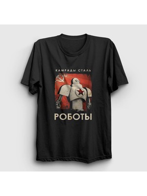 Presmono Unisex Siyah Robots CCCP Sovyetler Birliği T-Shirt