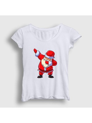 Presmono Kadın Beyaz Dabbing Noel Baba Santa Claus Yılbaşı T-Shirt