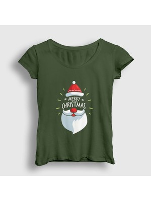 Presmono Kadın Haki Merry Christmas Noel Baba Santa Claus Yılbaşı T-Shirt