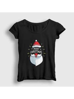 Presmono Kadın Siyah Merry Christmas Noel Baba Santa Claus Yılbaşı T-Shirt