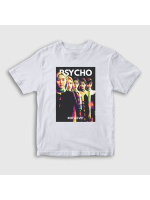Presmono Unisex Çocuk Beyaz Psycho K-Pop Red Velvet T-Shirt