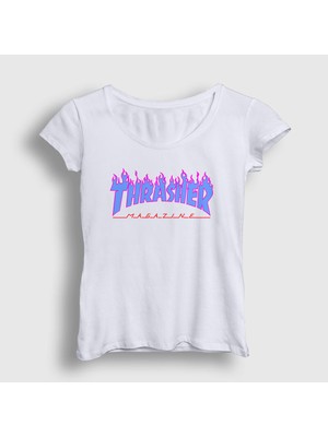 Presmono Kadın Beyaz Logo V2 Thrasher T-Shirt