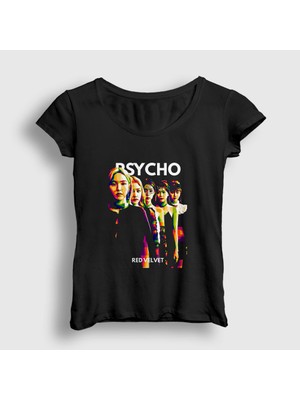 Presmono Kadın Siyah Psycho K-Pop Red Velvet T-Shirt