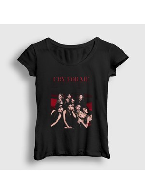 Presmono Kadın Siyah Cry For Me K-Pop Twice T-Shirt