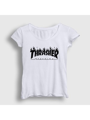 Presmono Kadın Beyaz Logo V6 Thrasher T-Shirt