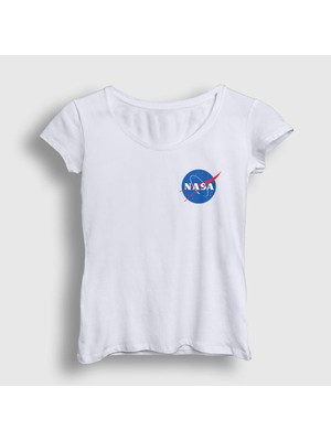 Presmono Kadın Beyaz Logo Nasa Space Uzay T-Shirt