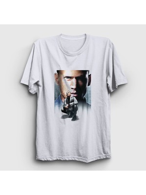 Presmono Unisex Beyaz Poster V2 Prison Break T-Shirt