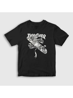 Presmono Unisex Çocuk Siyah Love Affair Thrasher T-Shirt