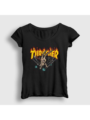 Presmono Kadın Siyah Skull Thrasher T-Shirt