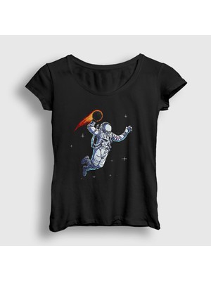 Presmono Kadın Siyah Dunk Astronaut Space Astronot Uzay T-Shirt