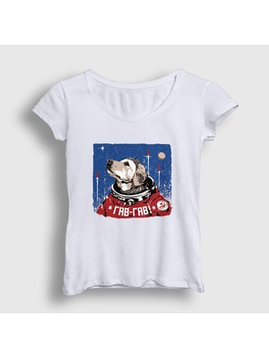 Presmono Kadın Beyaz Gav Gav Astronaut Space Astronot Uzay T-Shirt