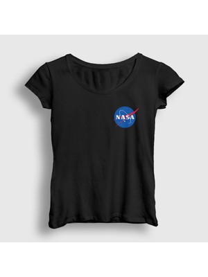 Presmono Kadın Siyah Logo Nasa Space Uzay T-Shirt