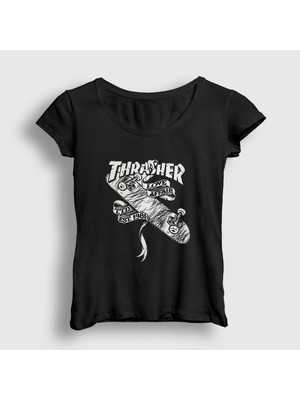 Presmono Kadın Siyah Love Affair Thrasher T-Shirt