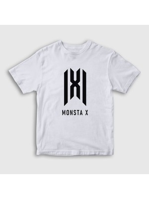 Presmono Unisex Çocuk Beyaz Logo K-Pop Monsta X T-Shirt