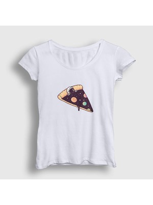 Presmono Kadın Beyaz Pizza Bed Astronaut Space Astronot Uzay T-Shirt