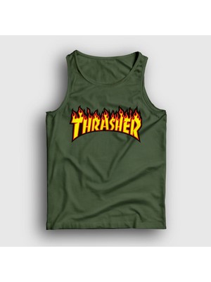 Presmono Unisex Haki Logo V1 Thrasher Atlet