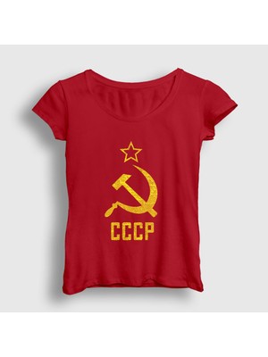 Presmono Kadın Kırmızı Logo Cccp Sovyetler Birliği T-Shirt