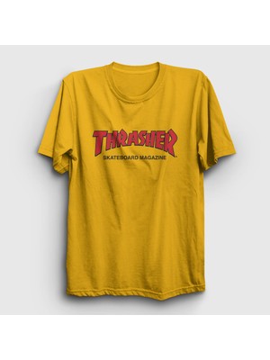 Presmono Unisex Sarı Logo V3 Thrasher T-Shirt