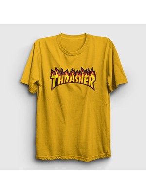 Presmono Unisex Sarı Logo V1 Thrasher T-Shirt